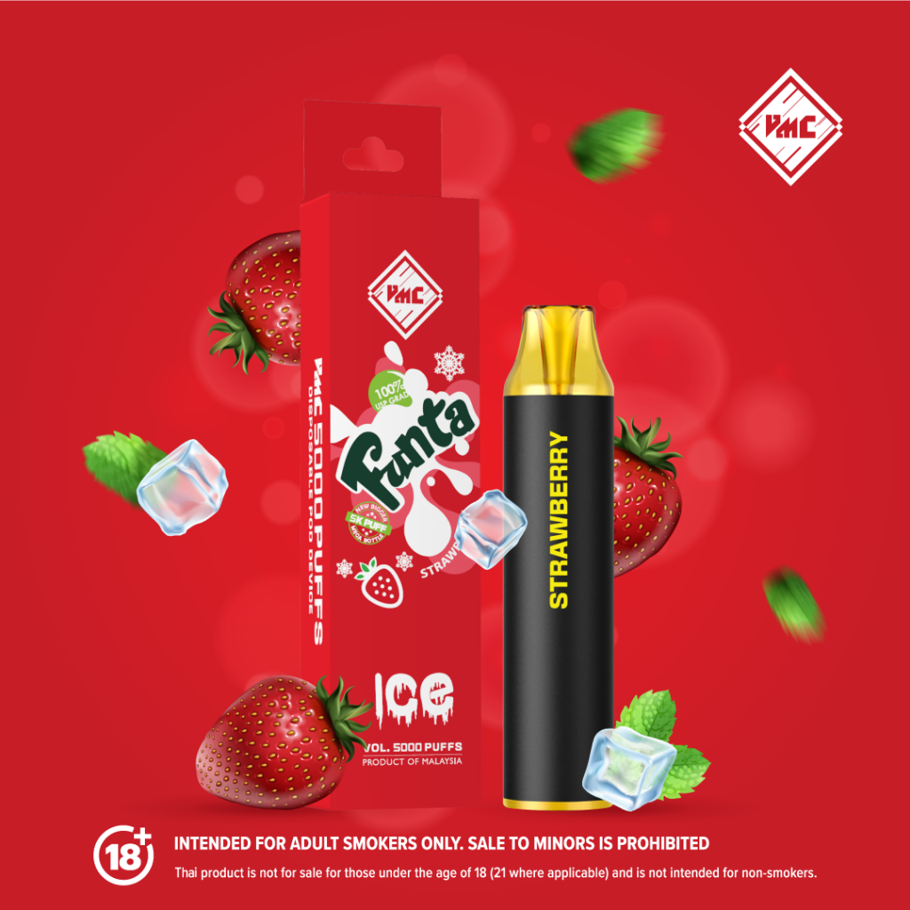 VMC 5000 Puffs บุหรี่ไฟฟ้าใช้แล้วทิ้ง กลิ่น Funta strawberry (แฟนต้าน้ำแดง)
